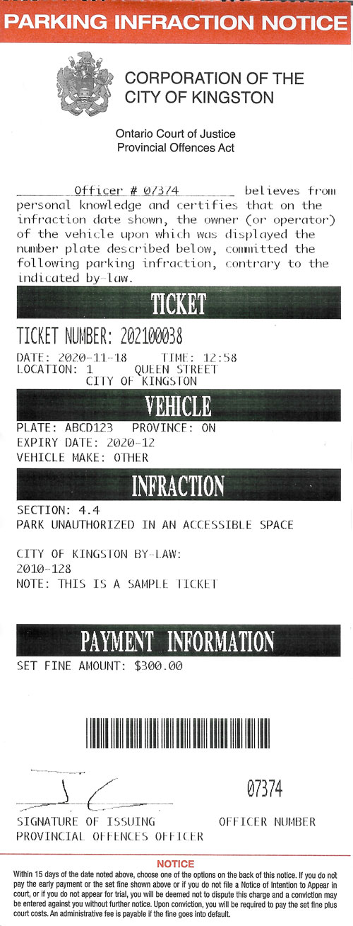 City of Kingston Parking Ticket