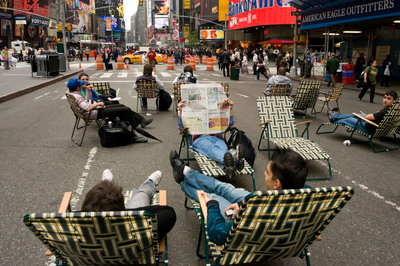 Lawn chairs in Times Square